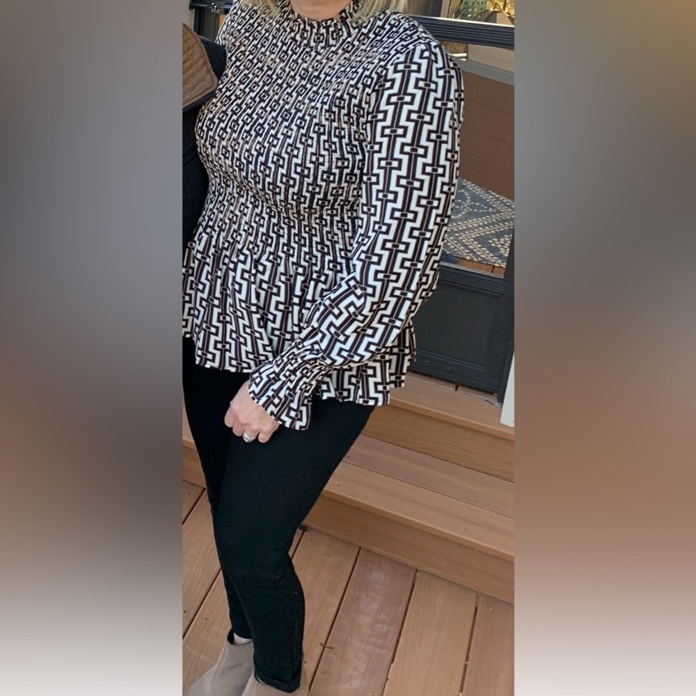 fab'rik Monochrome Maze Print Peplum Blouse